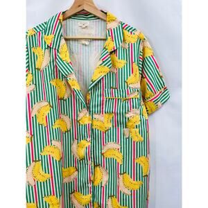 World Market striped banana button down pajama shirt dress L/XL